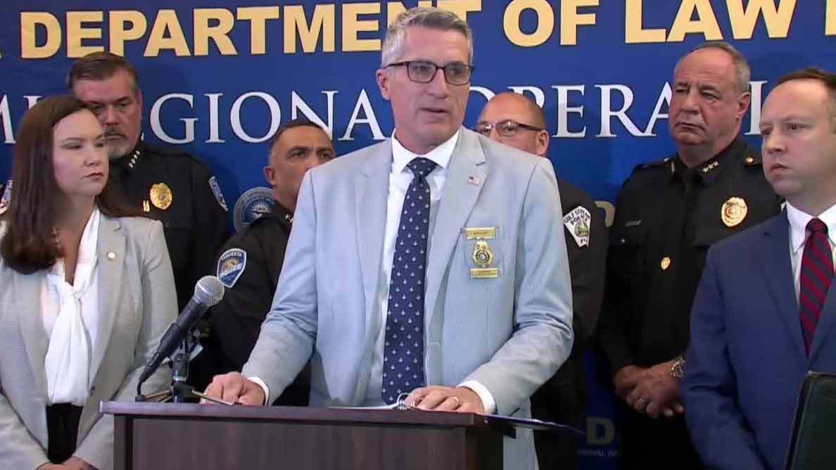 Florida Department of Law Enforcement Commissioner Mark Glass speaks at a news conference in Boynton Beach on Nov. 2, 2023.