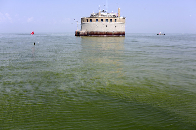 The City of Toledo water intake crib is shown in Lake Erie.
