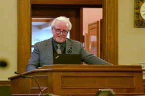 Huron Perth Healthcare Alliance CEO Andrew Williams addressed many of the concerns local heritage and environmental advocates spoke about in regards to the alliance’s planned demolition of Avon Crest, Stratford’s first public hospital, at Monday’s council meeting. (Galen Simmons/The Beacon Herald)