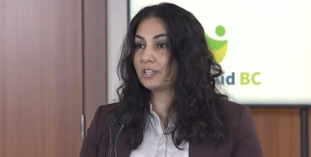 Attorney General Niki Sharma speaks at a press conference in Vancouver Thursday, saying the investment comes alongside a new family law clinic model, which provides in-person and virtual services.
