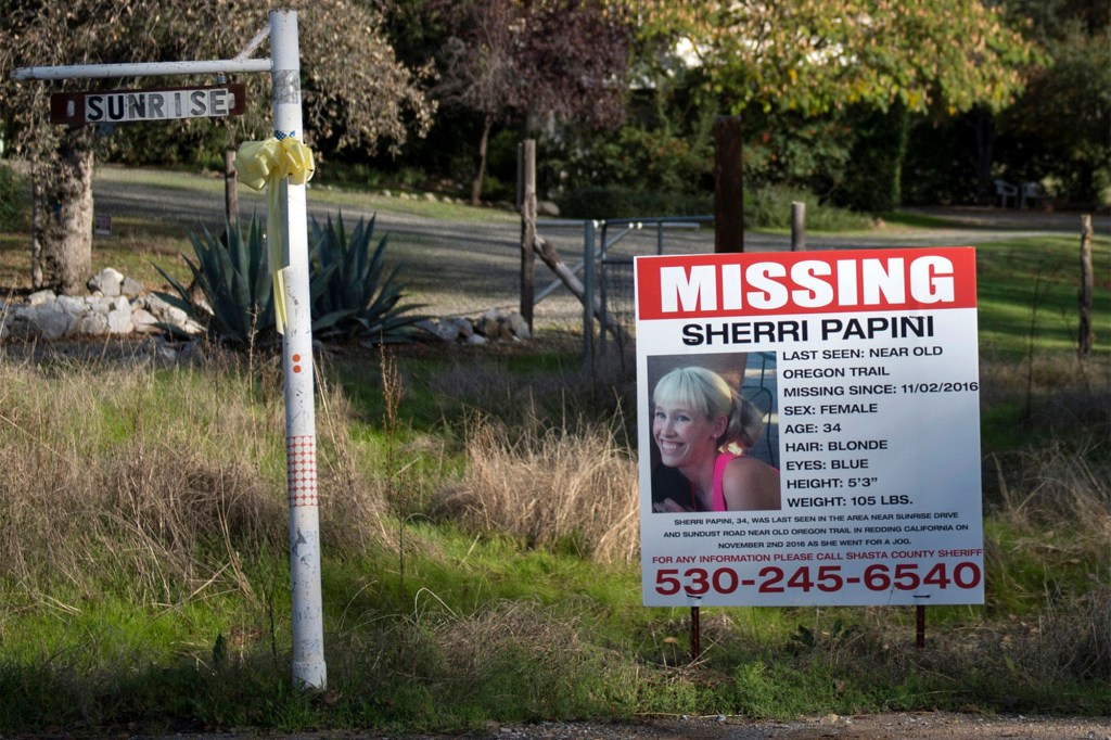 A "missing" sign for Mountain Gate, Calif., resident Sherri Papini, 34, is placed along side Sunrise Drive, near the location where the mom of two is believed to have gone missing while on a afternoon jog on Nov. 2.
